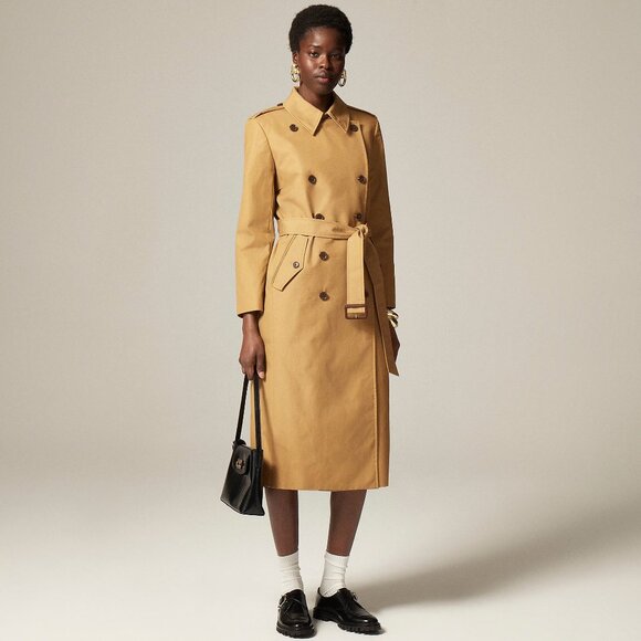 NWT J Crew New Long Icon Trench Coat Honey Brown Petite - Picture 1 of 4